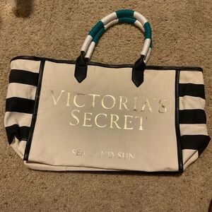Victoria's Secret Black and Cream Striped Tote